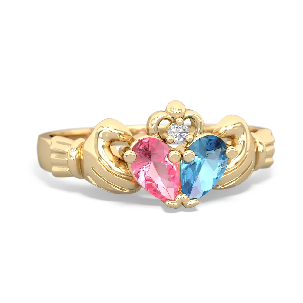 Lab Pink Sapphire 'Our Heart' Claddagh 14K Yellow Gold ring R2388