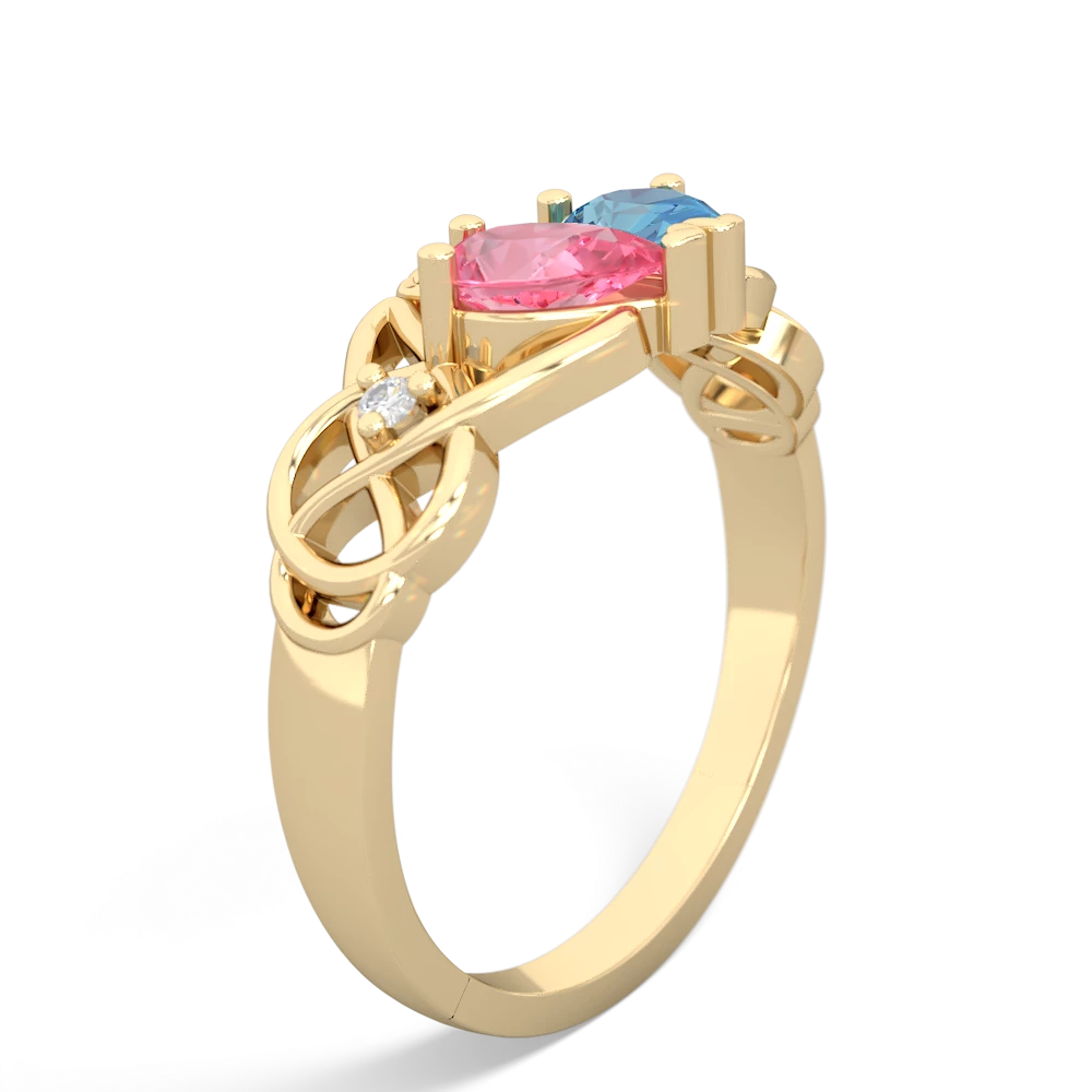 Lab Pink Sapphire 'One Heart' Celtic Knot Claddagh 14K Yellow Gold ring R5322