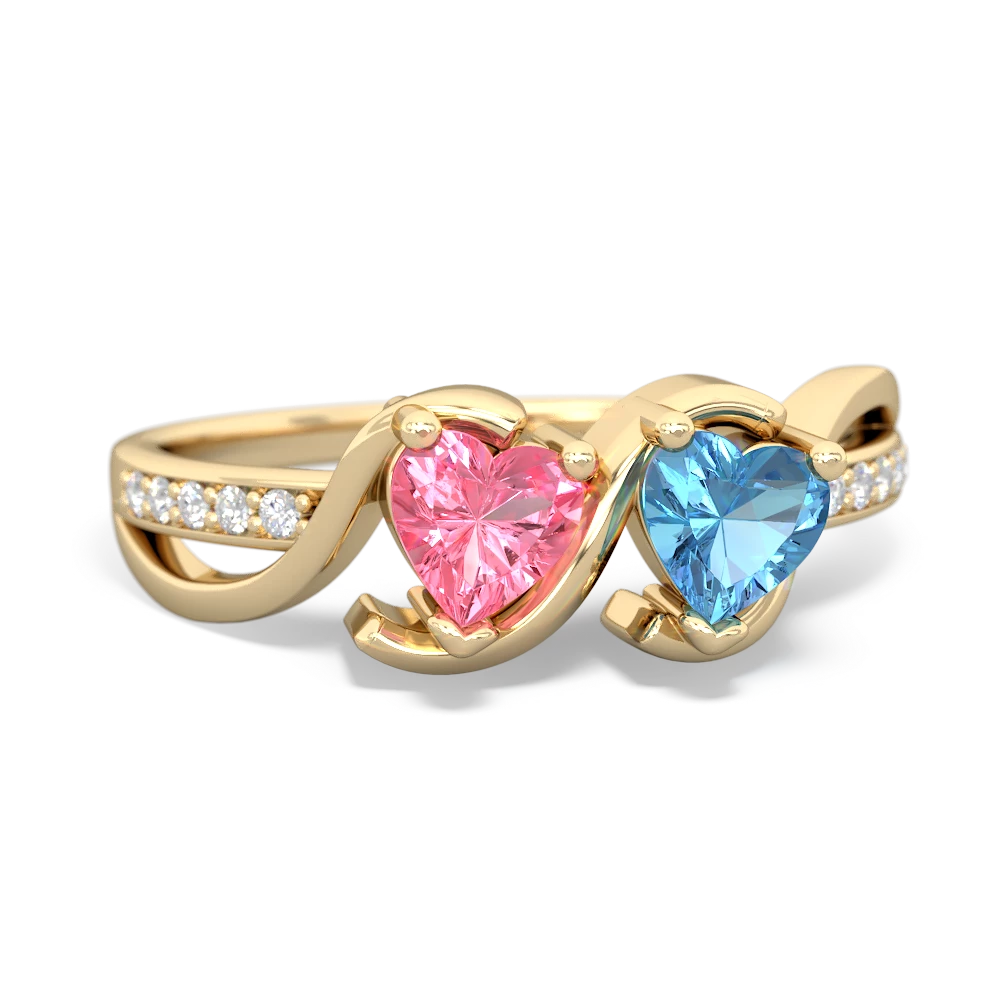 Lab Pink Sapphire Side By Side 14K Yellow Gold ring R3090