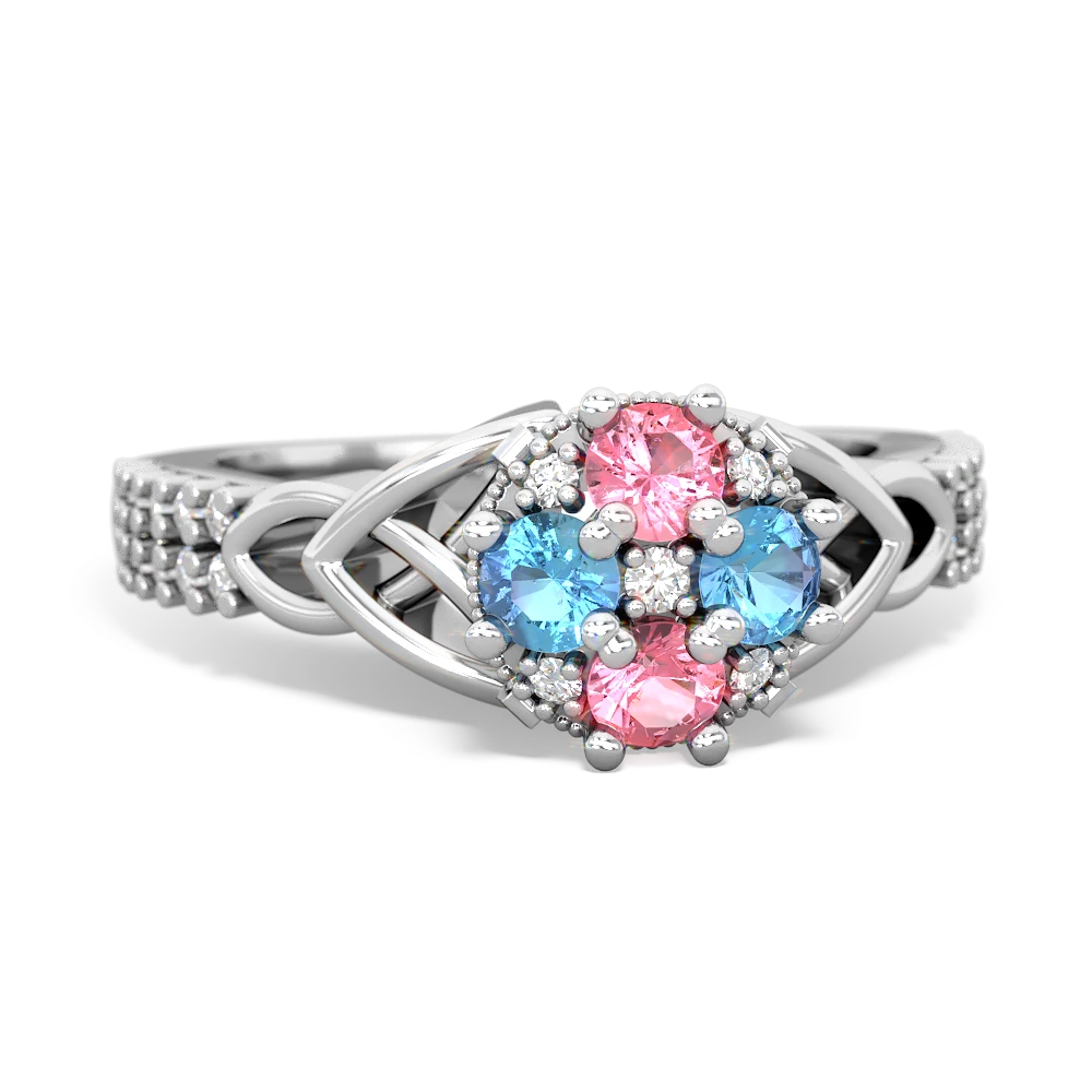 Lab Pink Sapphire Celtic Knot Cluster Engagement 14K White Gold ring R26443RD