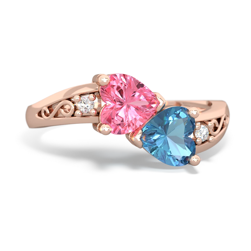 Lab Pink Sapphire Snuggling Hearts 14K Rose Gold ring R2178