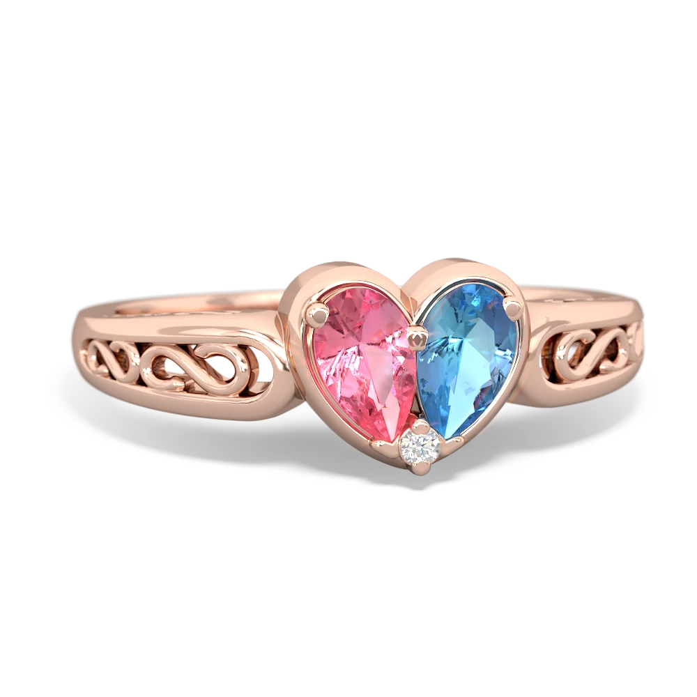 Lab Pink Sapphire Filligree 'One Heart' 14K Rose Gold ring R5070