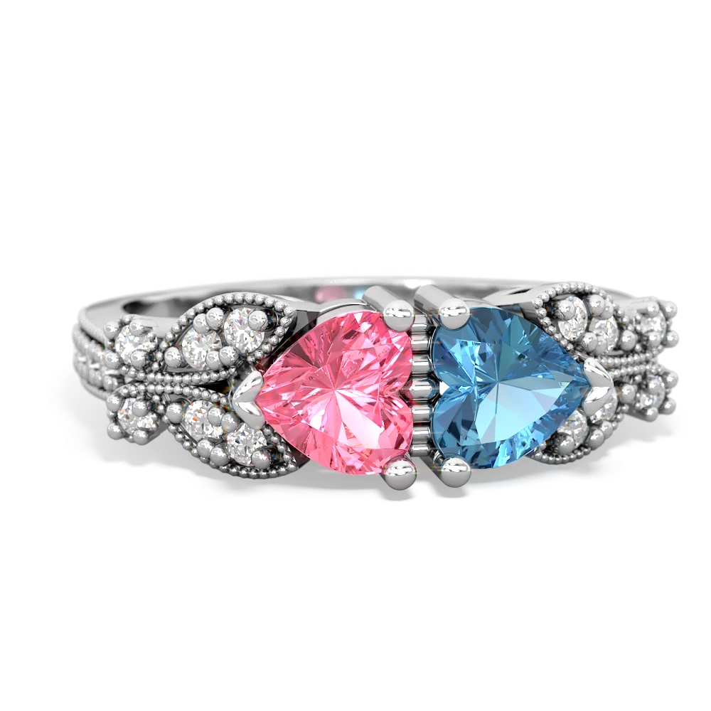 Lab Pink Sapphire Diamond Butterflies 14K White Gold ring R5601