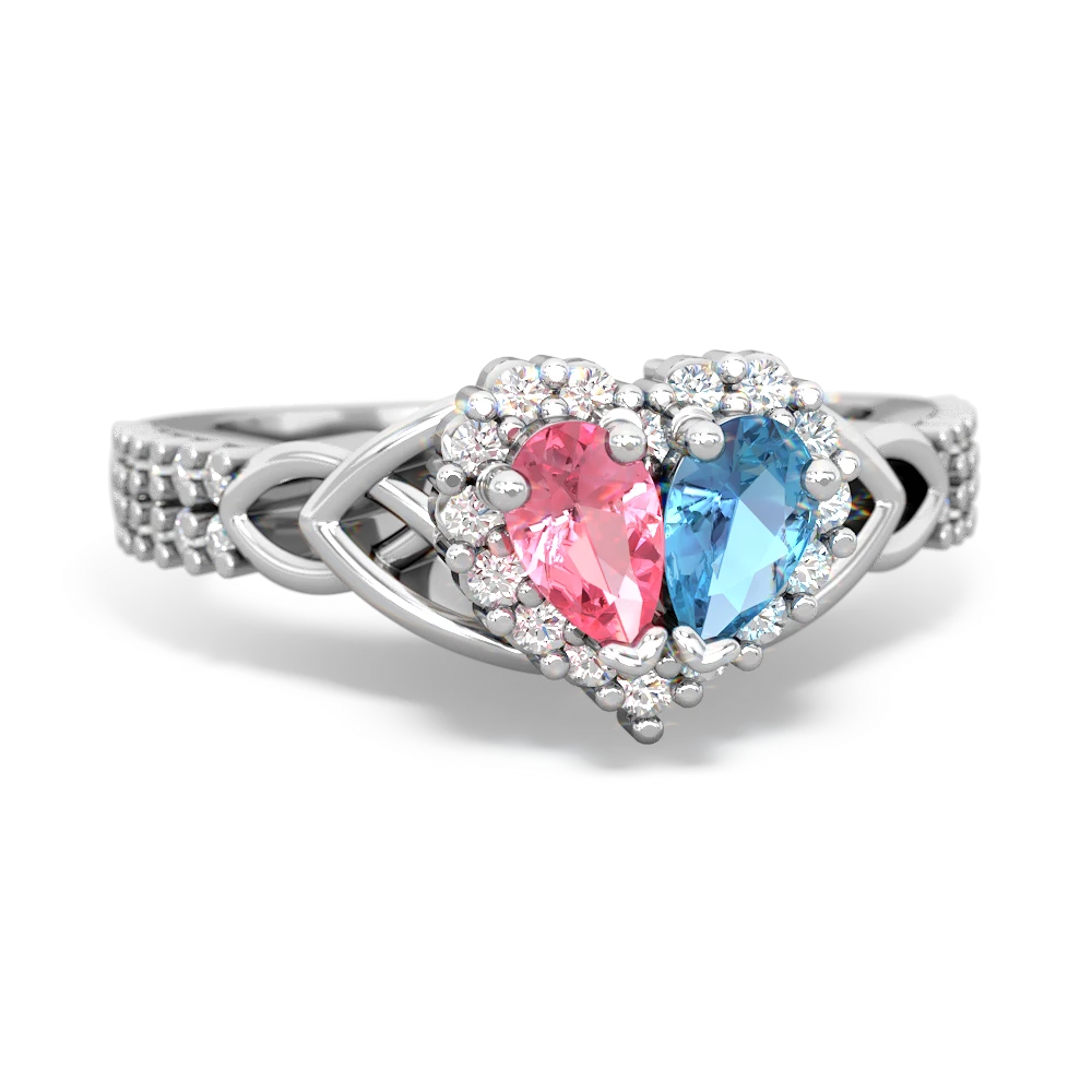 Lab Pink Sapphire Celtic Knot Two Hearts As One 14K White Gold ring R2644HRT