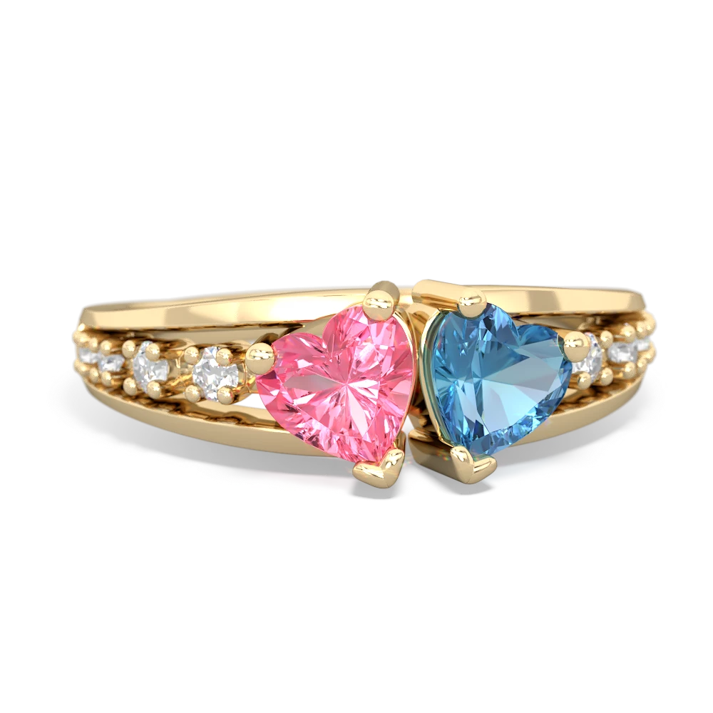 Lab Pink Sapphire Heart To Heart 14K Yellow Gold ring R3342