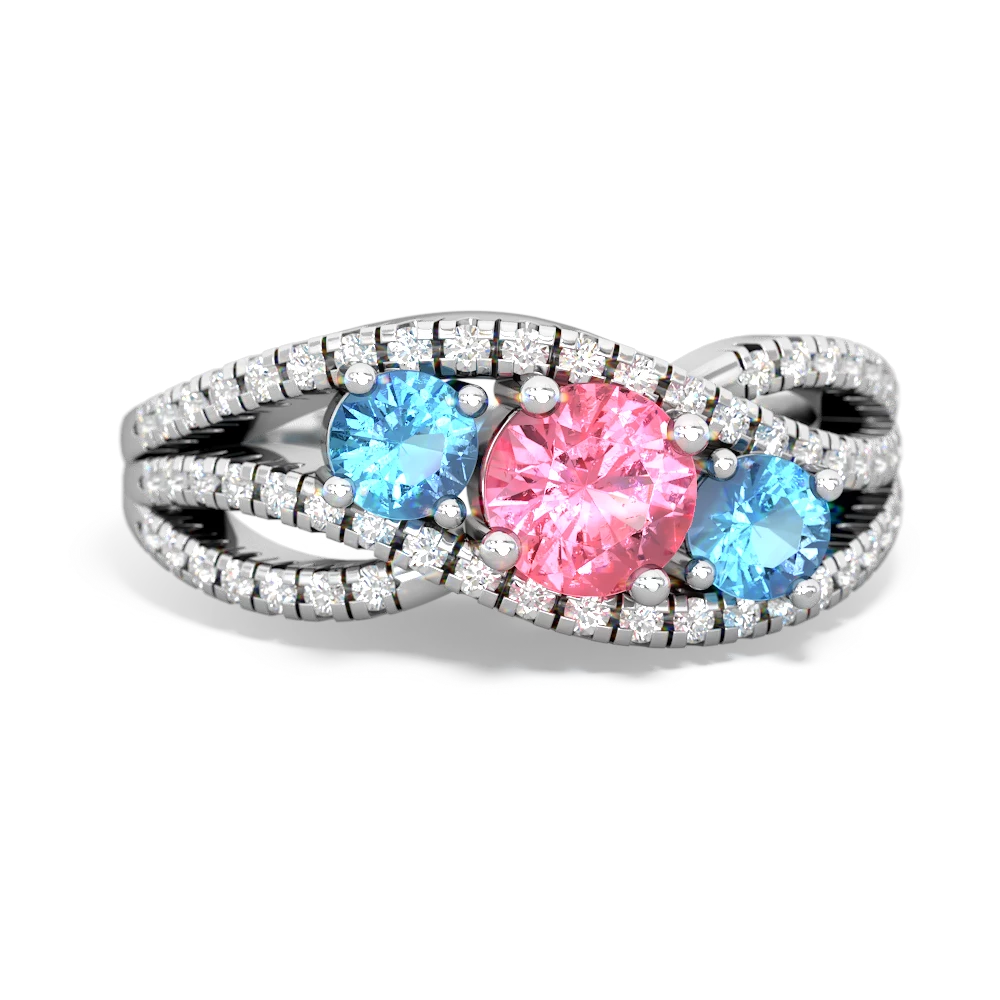 Lab Pink Sapphire Three Stone Aurora 14K White Gold ring R3080