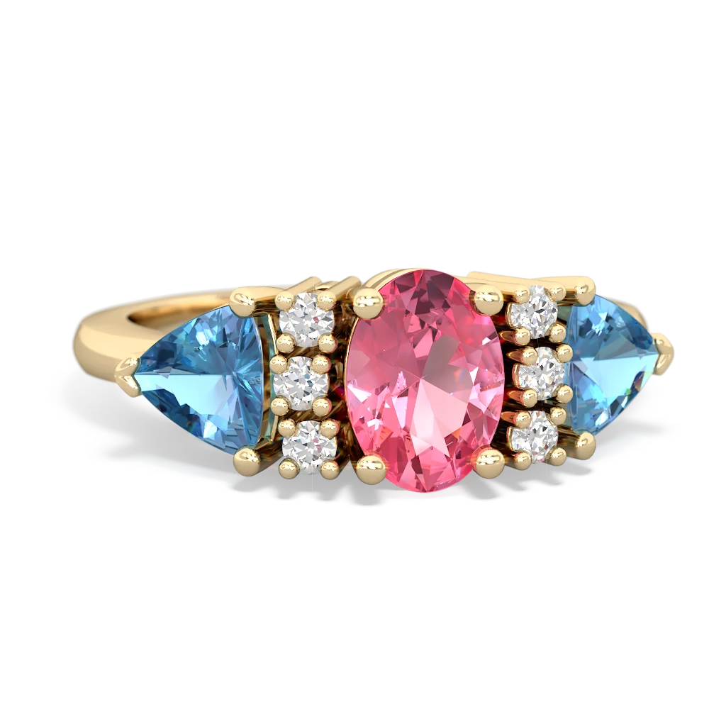 Lab Pink Sapphire Antique Style Three Stone 14K Yellow Gold ring R2186