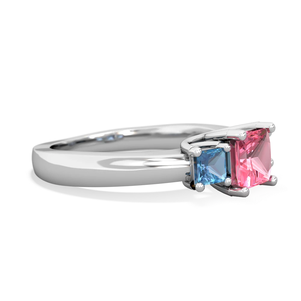 Lab Pink Sapphire Three Stone Trellis 14K White Gold ring R4015