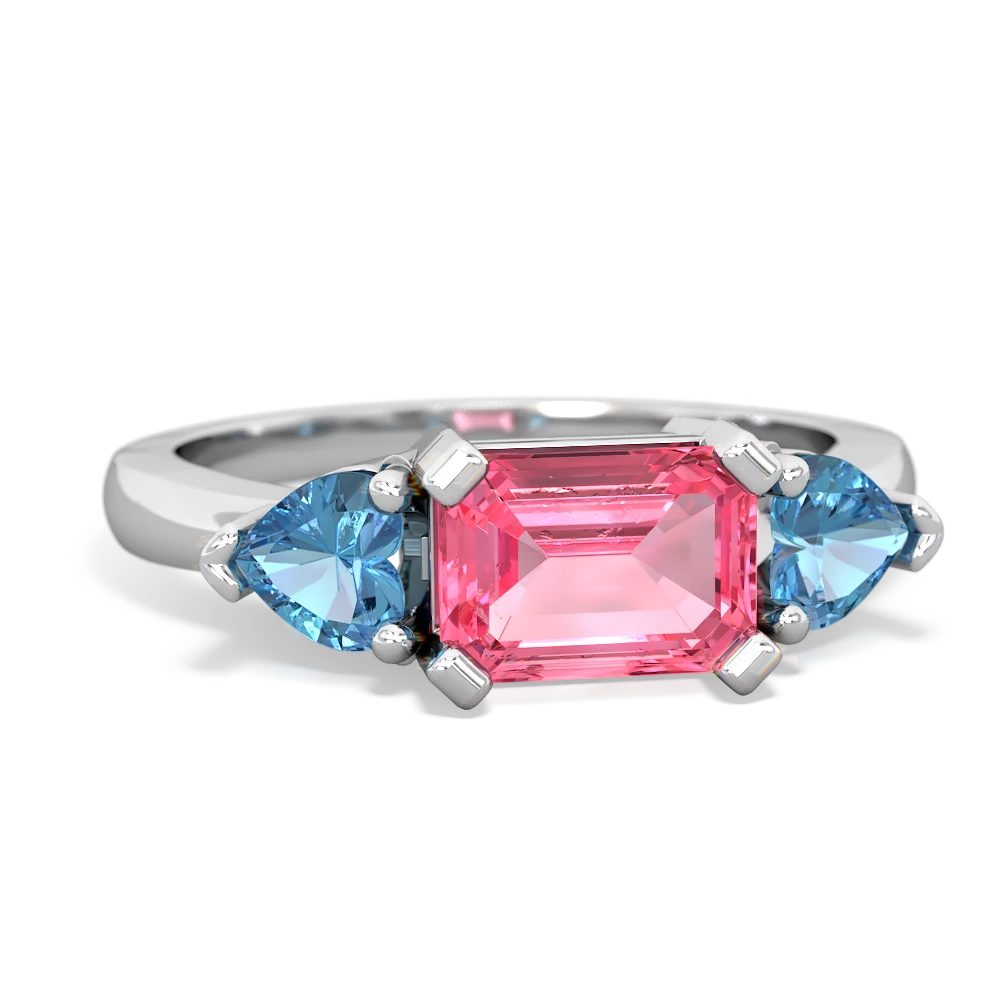 Lab Pink Sapphire Three Stone 14K White Gold ring R5235