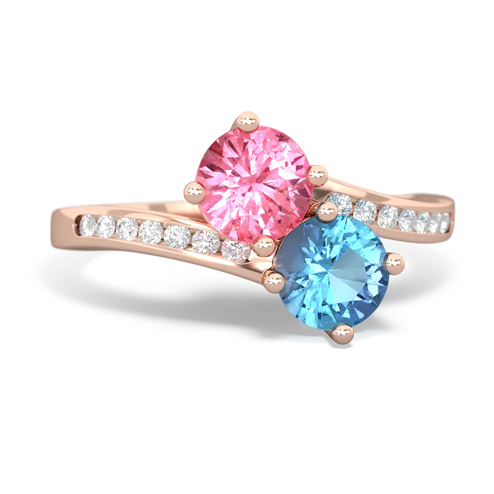 Lab Pink Sapphire Channel Set Two Stone 14K Rose Gold ring R5303