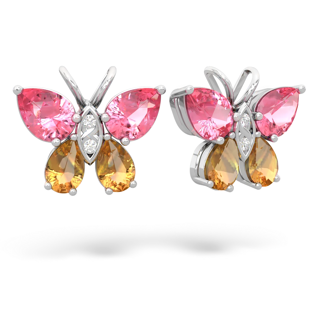 Lab Pink Sapphire Butterfly 14K White Gold earrings E2215