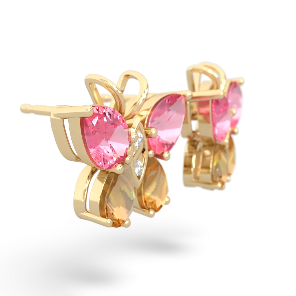 Lab Pink Sapphire Butterfly 14K Yellow Gold earrings E2215