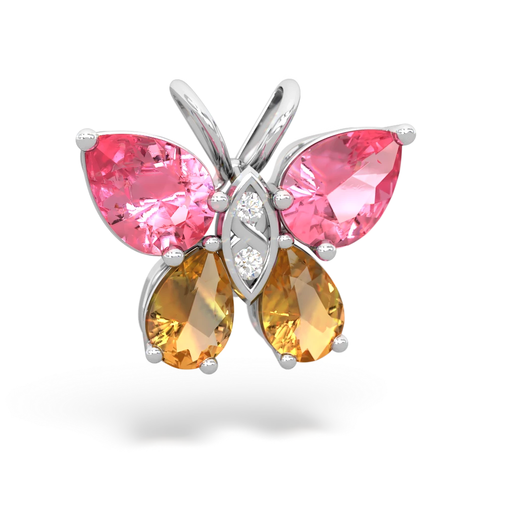 Lab Pink Sapphire Butterfly 14K White Gold pendant P2215