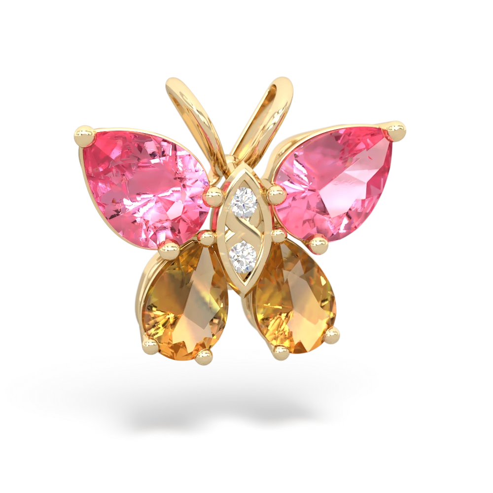 Lab Pink Sapphire Butterfly 14K Yellow Gold pendant P2215