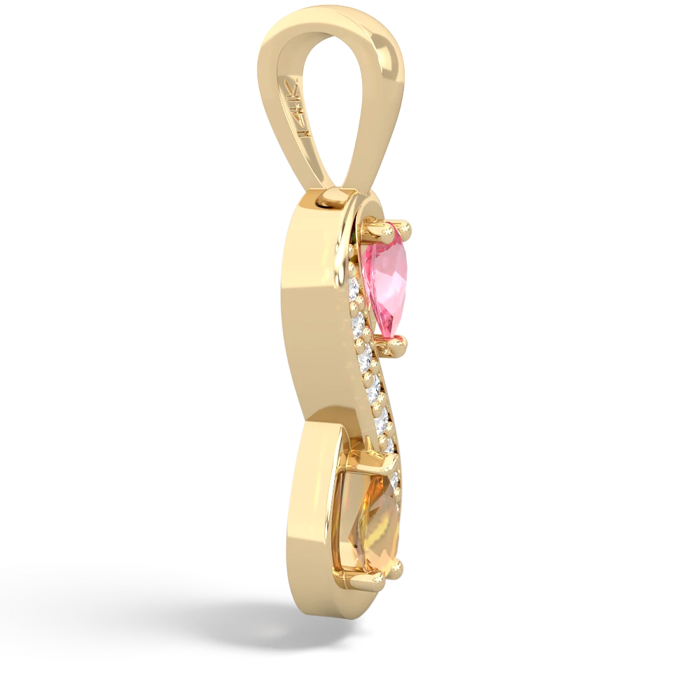 Lab Pink Sapphire Diamond Infinity 14K Yellow Gold pendant P5390