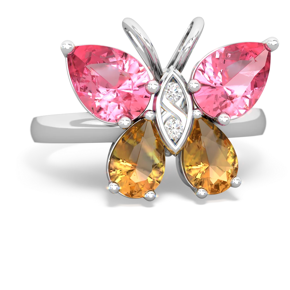 Lab Pink Sapphire Butterfly 14K White Gold ring R2215