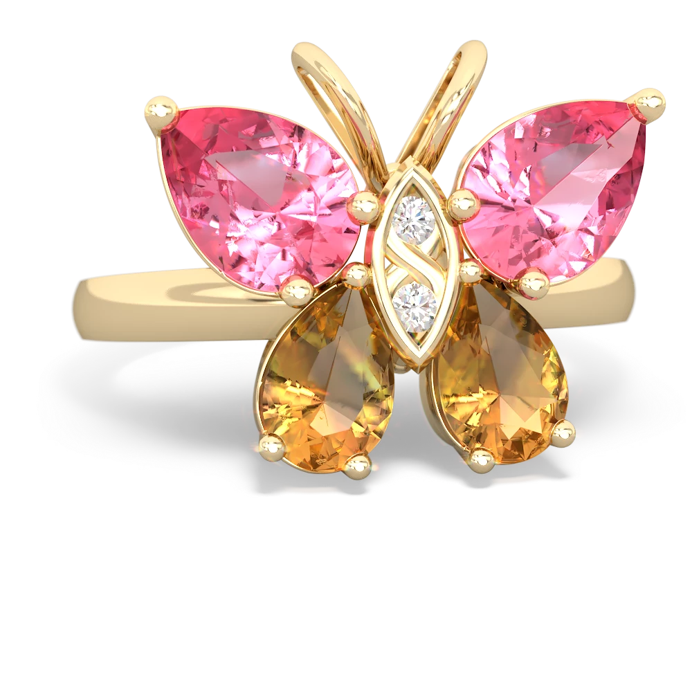 Lab Pink Sapphire Butterfly 14K Yellow Gold ring R2215