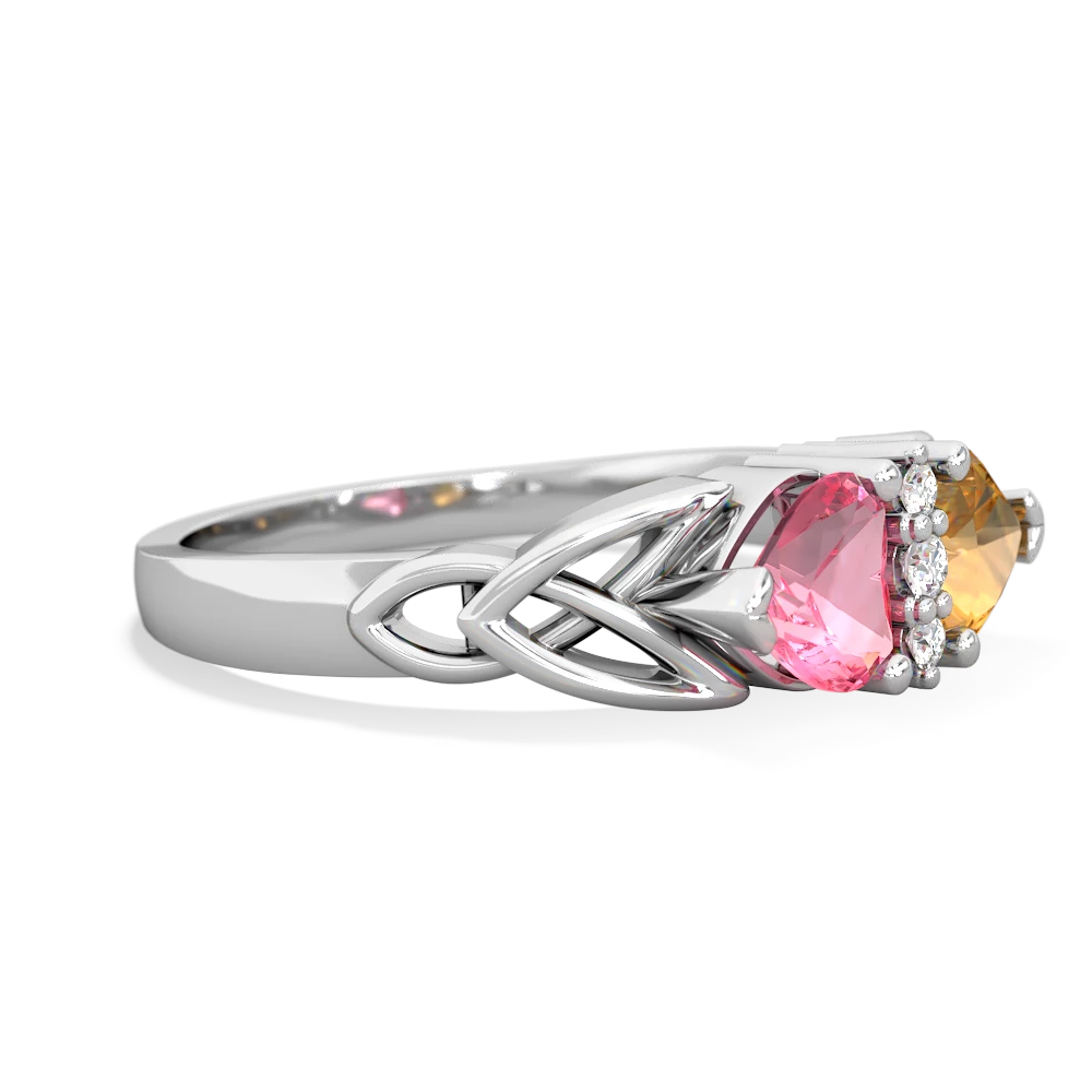 Lab Pink Sapphire Celtic Knot Double Heart 14K White Gold ring R5040