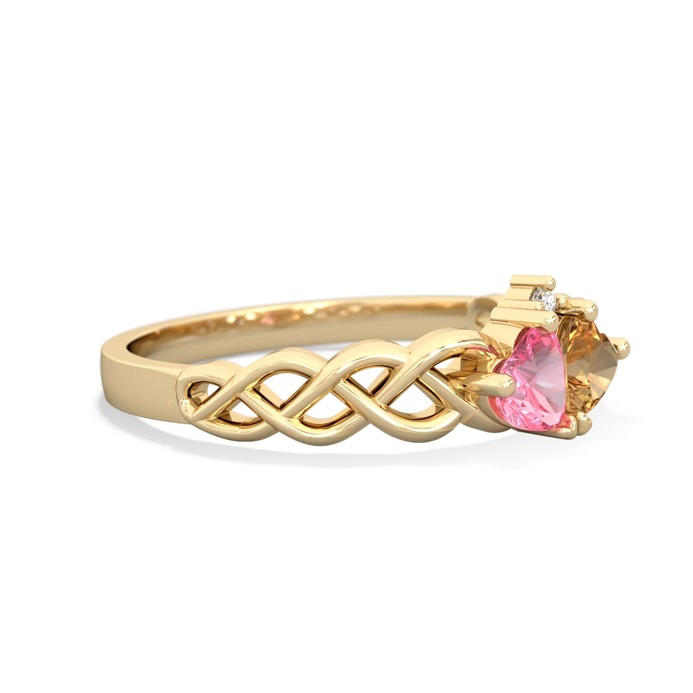 Lab Pink Sapphire Heart To Heart Braid 14K Yellow Gold ring R5870