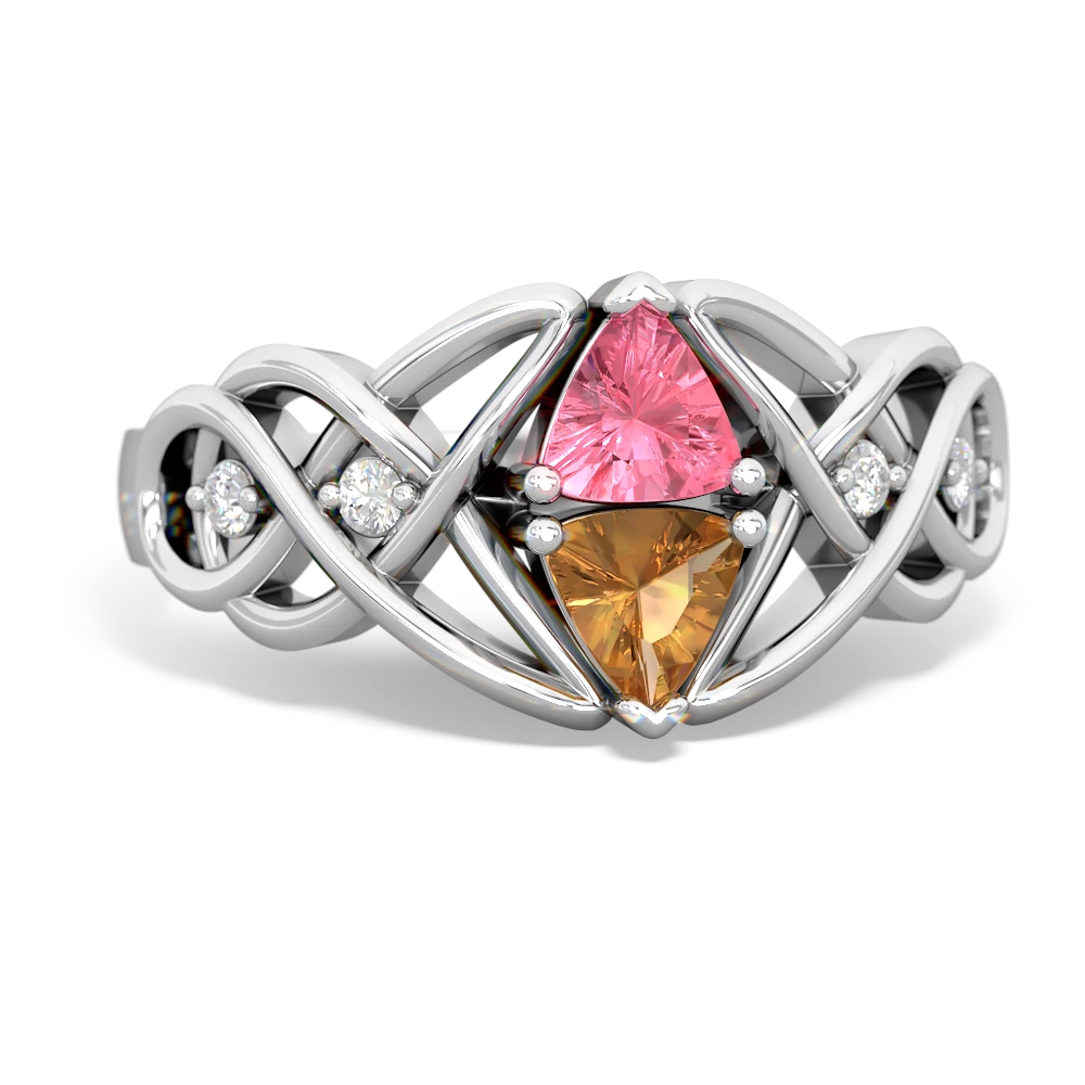 Lab Pink Sapphire Keepsake Celtic Knot 14K White Gold ring R5300