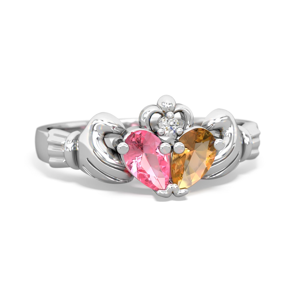 Lab Pink Sapphire 'Our Heart' Claddagh 14K White Gold ring R2388