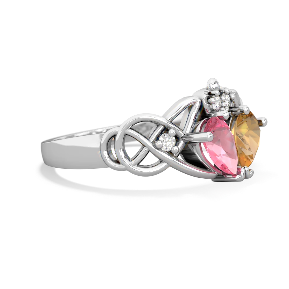 Lab Pink Sapphire 'One Heart' Celtic Knot Claddagh 14K White Gold ring R5322