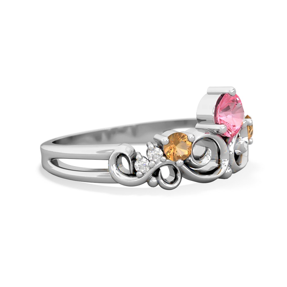 Lab Pink Sapphire Crown Keepsake 14K White Gold ring R5740