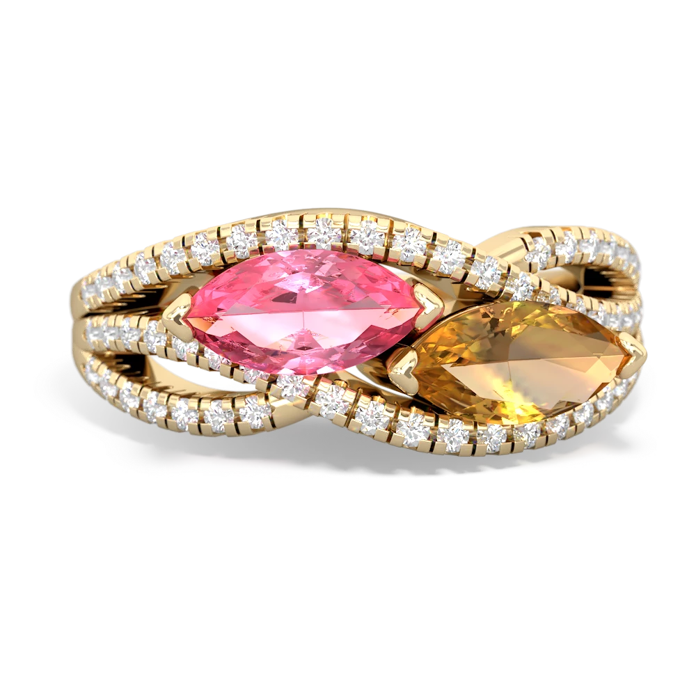 Lab Pink Sapphire Diamond Rivers 14K Yellow Gold ring R3070