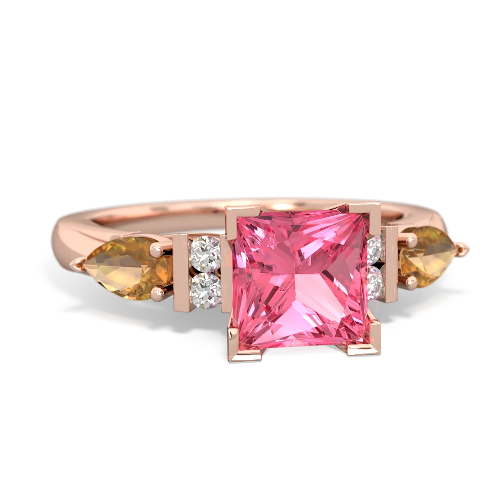 Lab Pink Sapphire 6Mm Princess Eternal Embrace Engagement 14K Rose Gold ring C2002