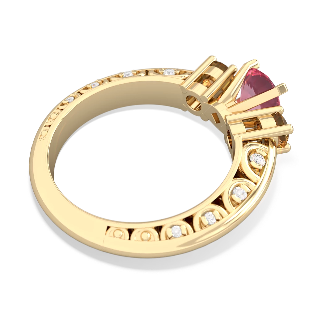 Lab Pink Sapphire Art Deco Eternal Embrace Engagement 14K Yellow Gold ring C2003