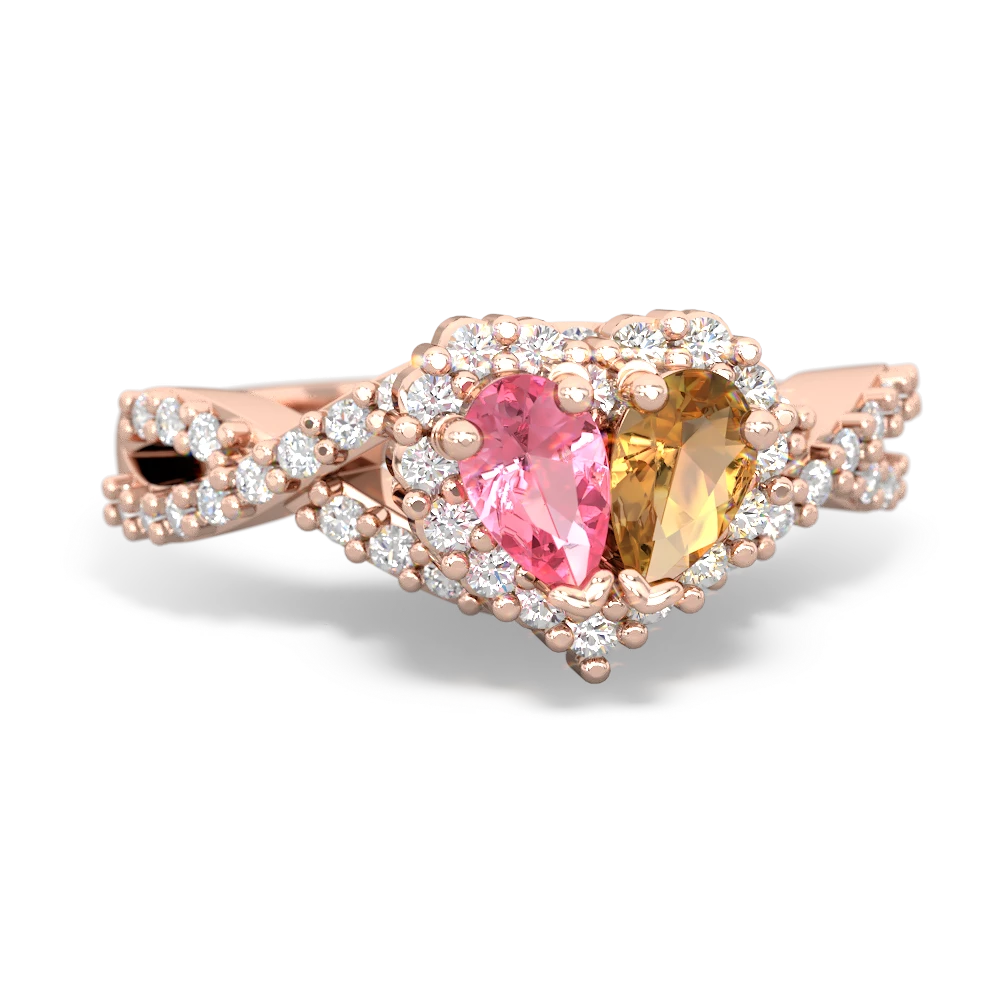 Lab Pink Sapphire Diamond Twist 'One Heart' 14K Rose Gold ring R2640HRT