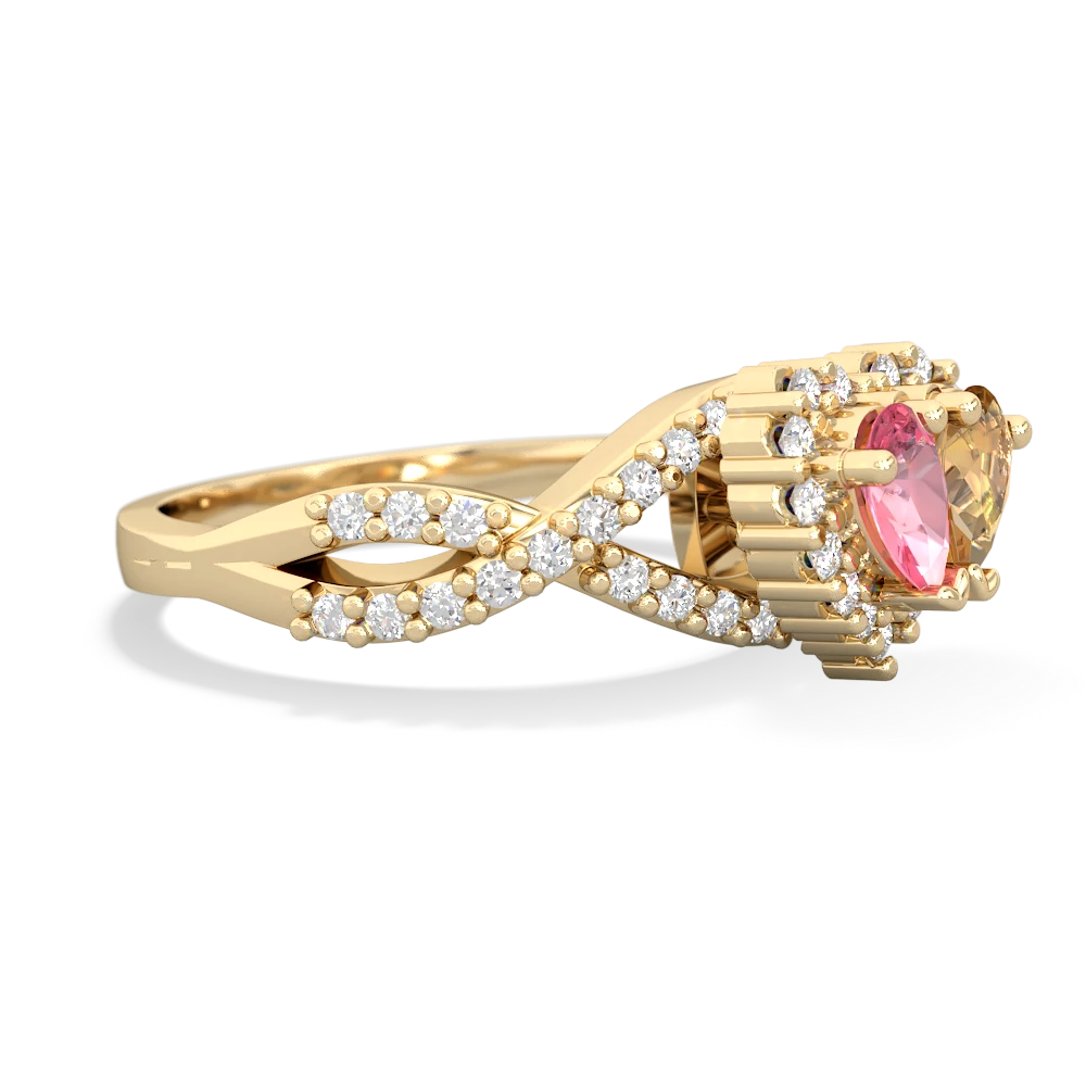 Lab Pink Sapphire Diamond Twist 'One Heart' 14K Yellow Gold ring R2640HRT