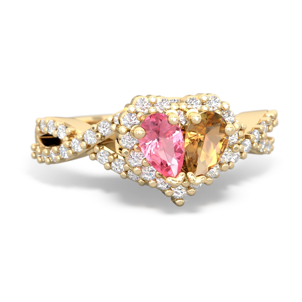 Lab Pink Sapphire Diamond Twist 'One Heart' 14K Yellow Gold ring R2640HRT