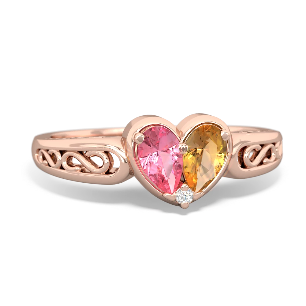 Lab Pink Sapphire Filligree 'One Heart' 14K Rose Gold ring R5070