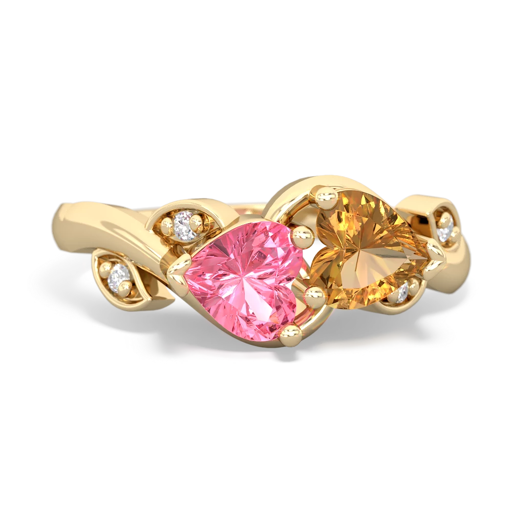 Lab Pink Sapphire Floral Elegance 14K Yellow Gold ring R5790