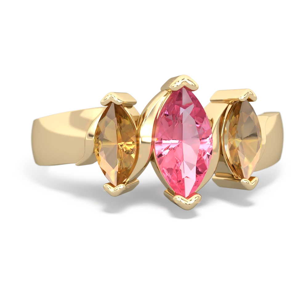 Lab Pink Sapphire Three Peeks 14K Yellow Gold ring R2433