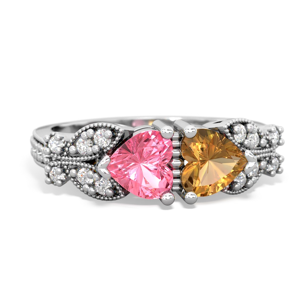 Lab Pink Sapphire Diamond Butterflies 14K White Gold ring R5601