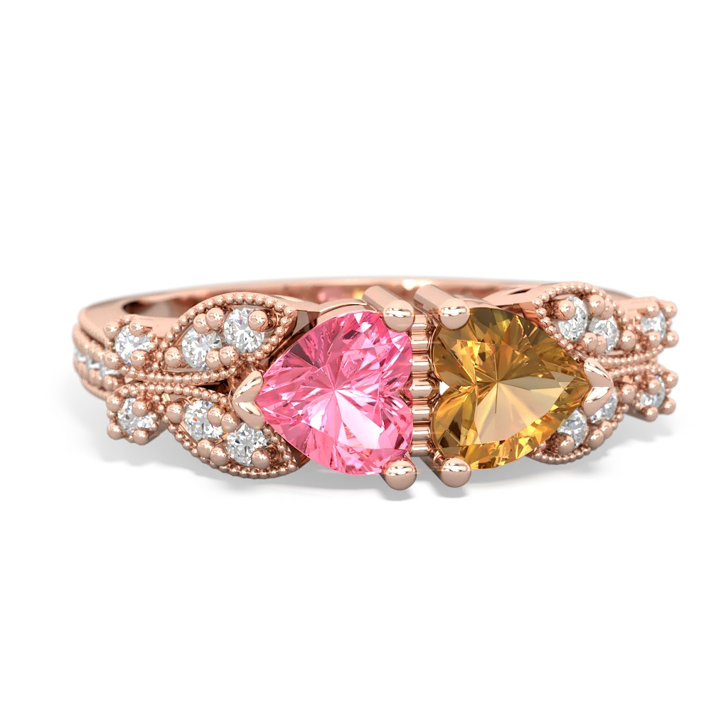 Lab Pink Sapphire Diamond Butterflies 14K Rose Gold ring R5601