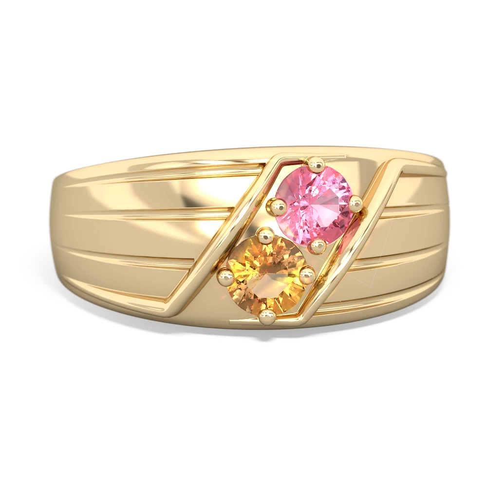 Lab Pink Sapphire Men's Streamline 14K Yellow Gold ring R0460