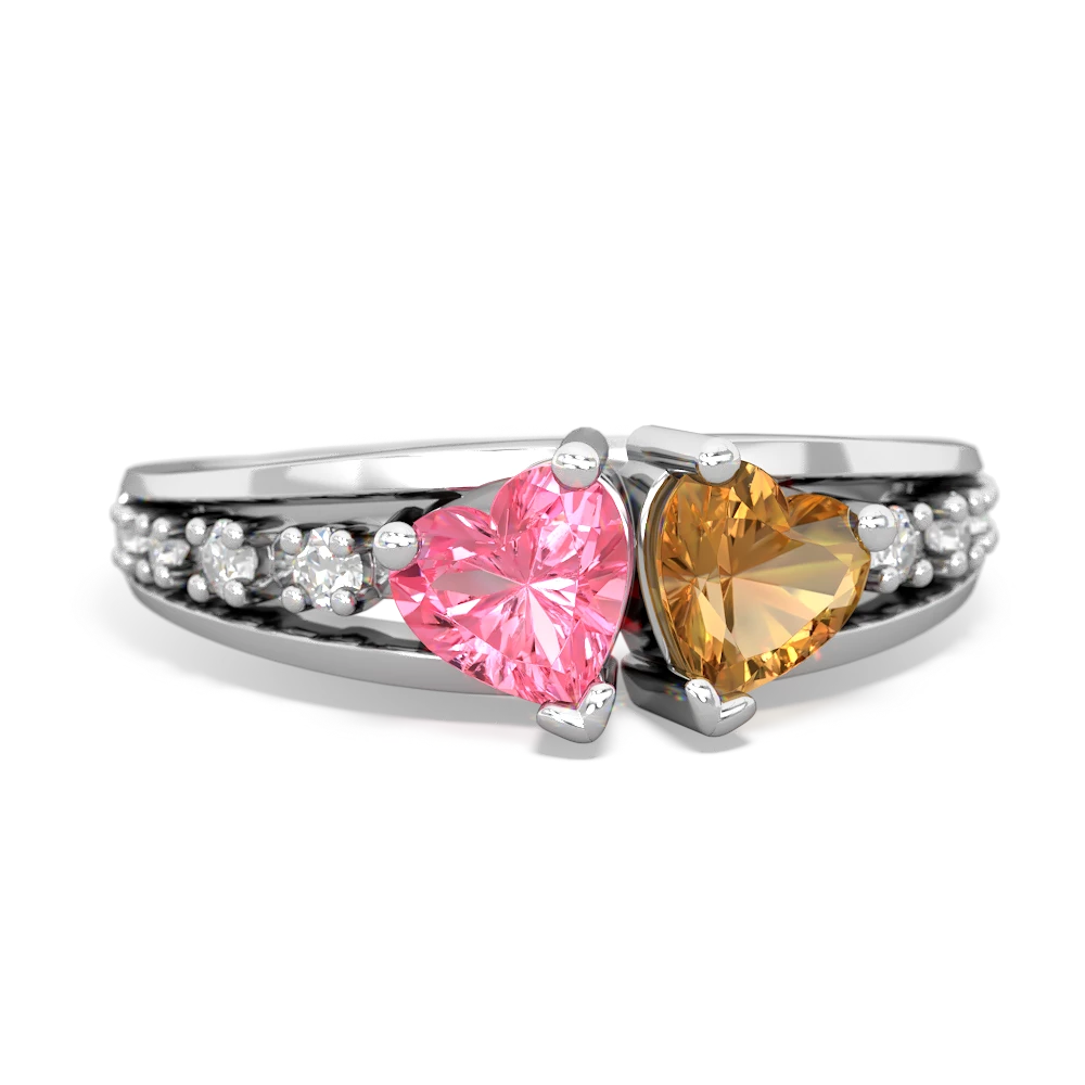 Lab Pink Sapphire Heart To Heart 14K White Gold ring R3342