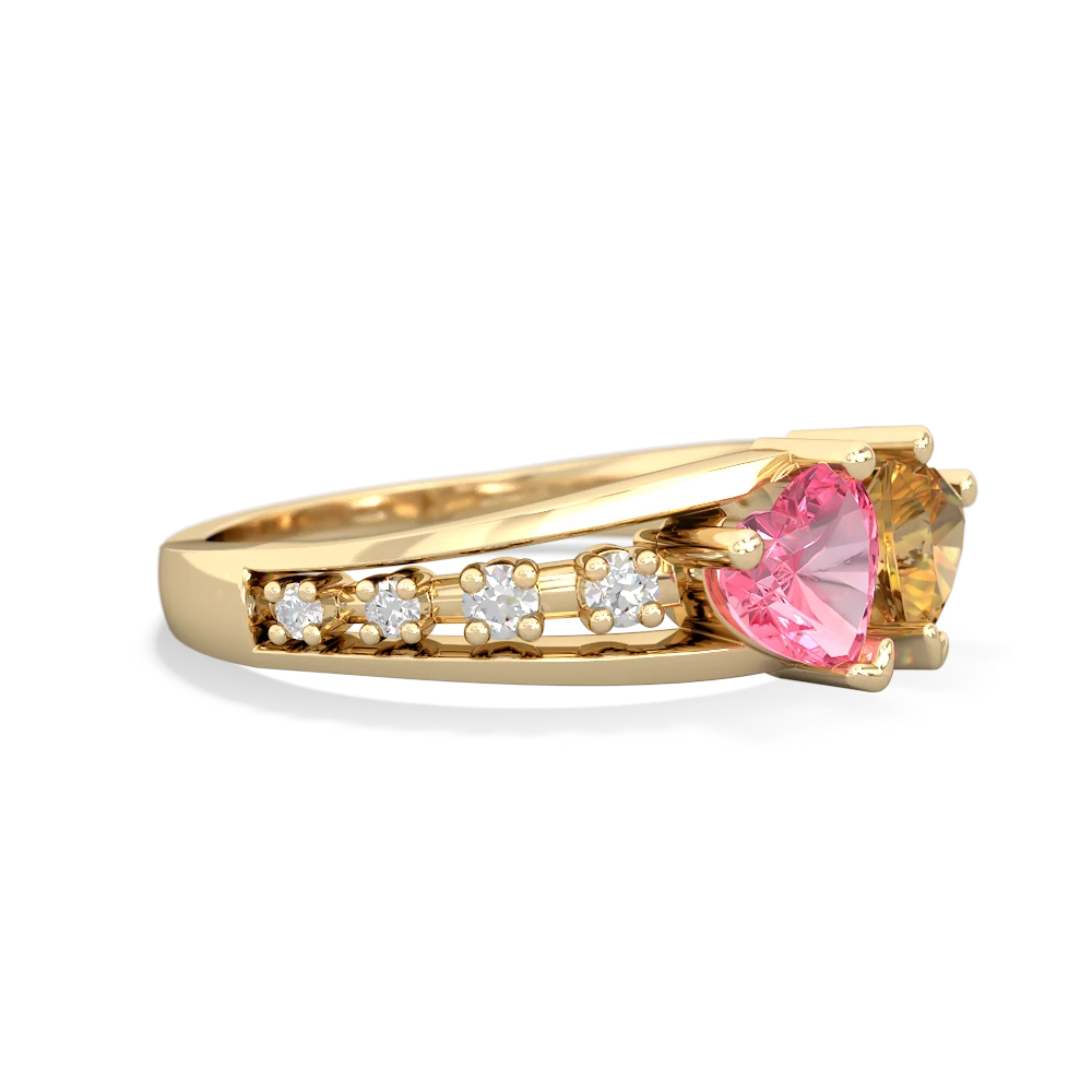 Lab Pink Sapphire Heart To Heart 14K Yellow Gold ring R3342