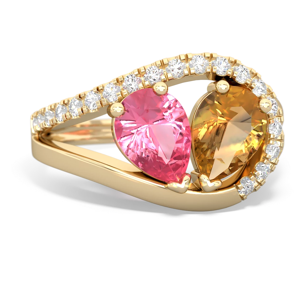 Lab Pink Sapphire Nestled Heart Keepsake 14K Yellow Gold ring R5650
