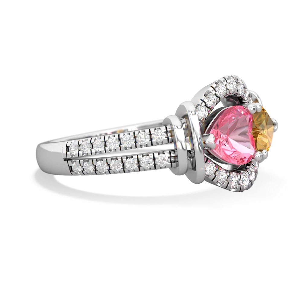 Lab Pink Sapphire Art-Deco Keepsake 14K White Gold ring R5630