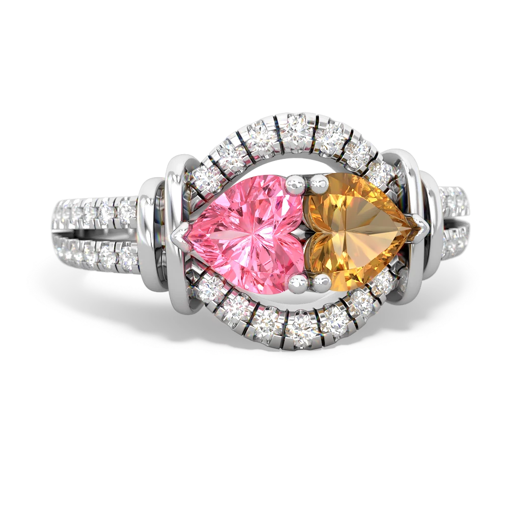 Lab Pink Sapphire Art-Deco Keepsake 14K White Gold ring R5630