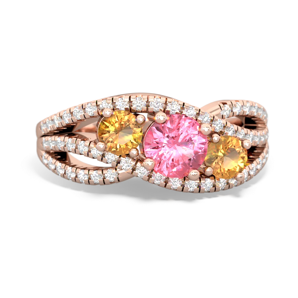 Lab Pink Sapphire Three Stone Aurora 14K Rose Gold ring R3080