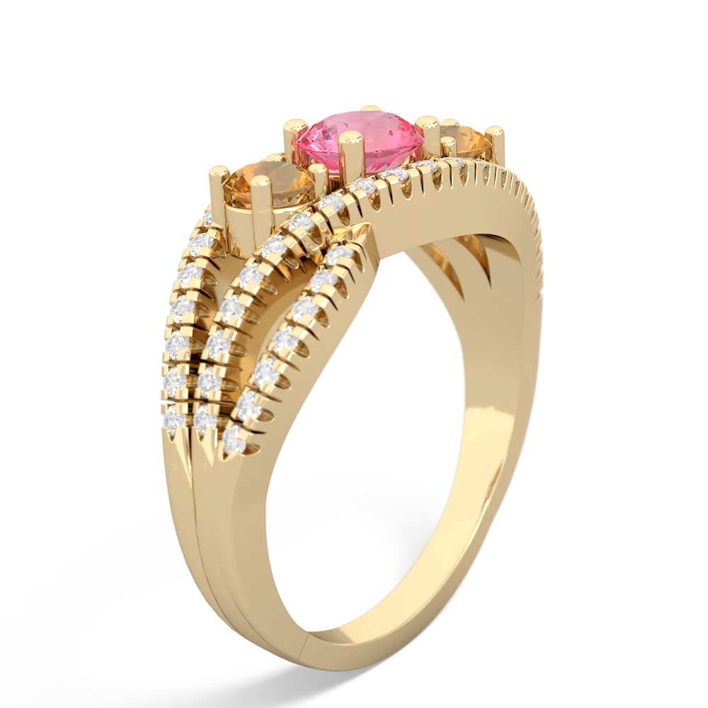 Lab Pink Sapphire Three Stone Aurora 14K Yellow Gold ring R3080