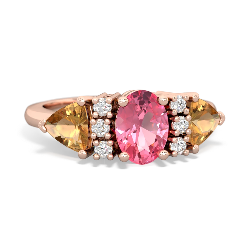 Lab Pink Sapphire Antique Style Three Stone 14K Rose Gold ring R2186