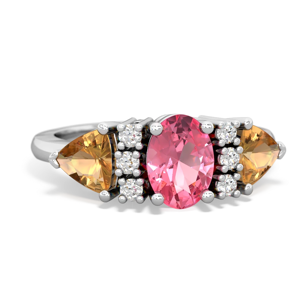 Lab Pink Sapphire Antique Style Three Stone 14K White Gold ring R2186