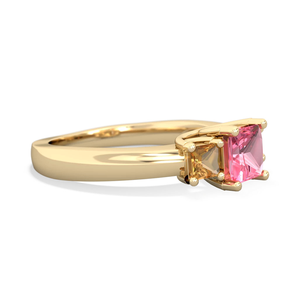 Lab Pink Sapphire Three Stone Trellis 14K Yellow Gold ring R4015