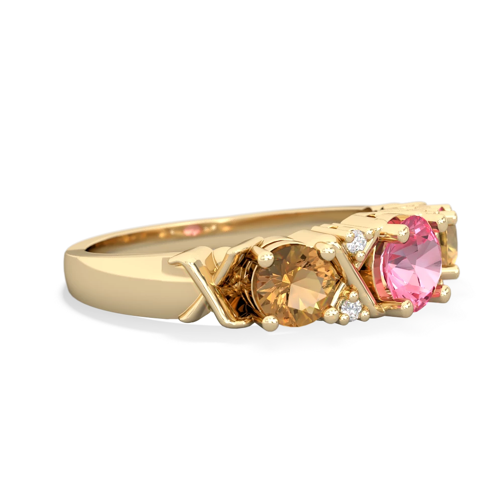 Lab Pink Sapphire Hugs And Kisses 14K Yellow Gold ring R5016